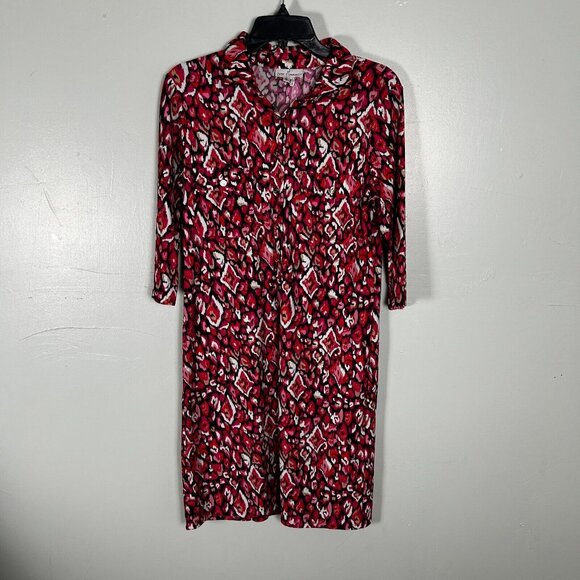Jude Connally Dress Womens Small Red Geometric Jersey Gold Buttons Midi - Picture 1 of 6